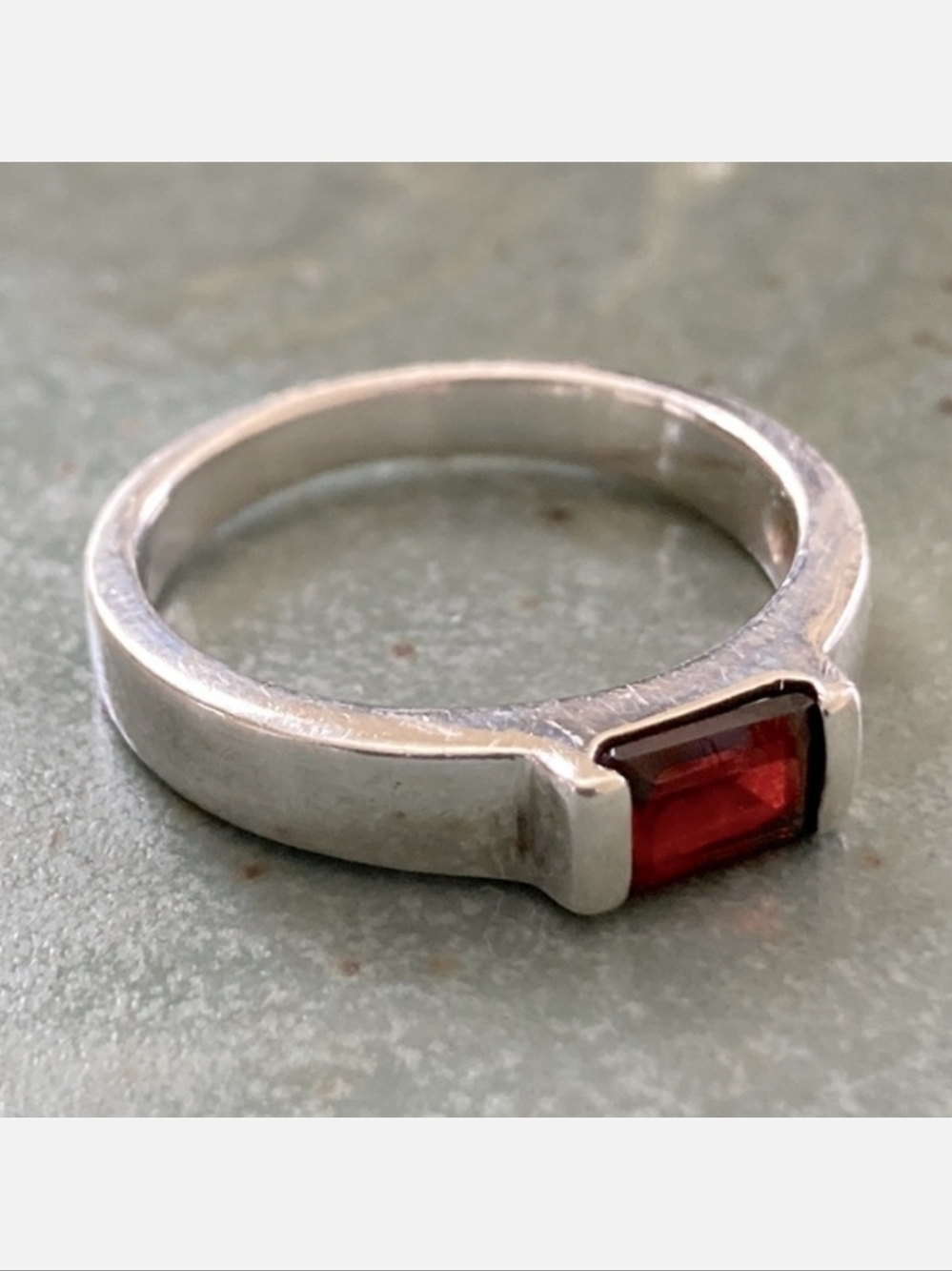 Modernist Garnet and Sterling Ring